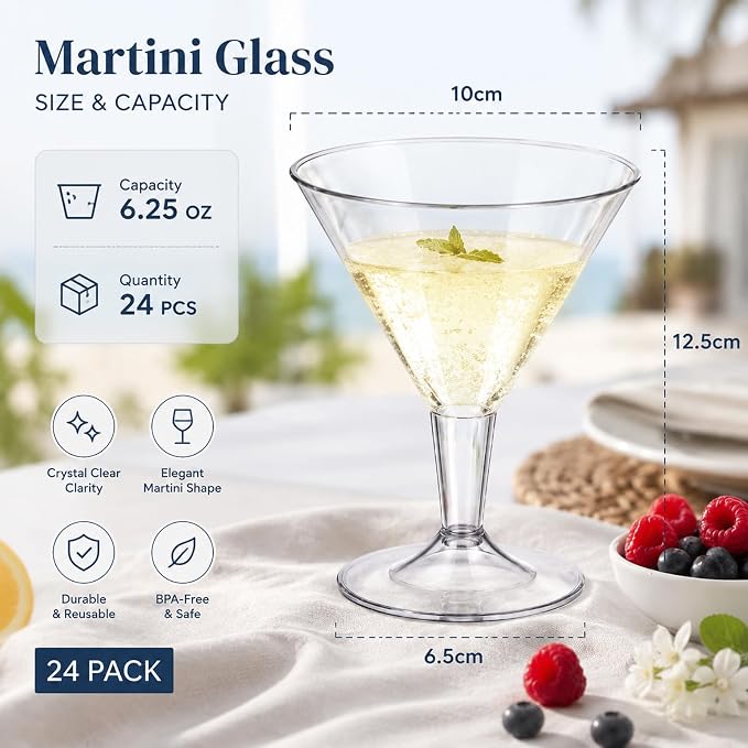 Liacere 24 Pack Clear Plastic Martini Glasses - Image 3