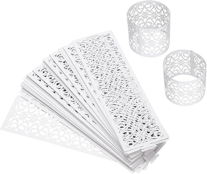 uxcell 100Pcs Napkin Rings Laser Cut Foil Paper, Napkin Holder Hollow Napkin Bands for Weddings Party Serviette Table Decoration Restaurant (White, 5.3 x 1.6)