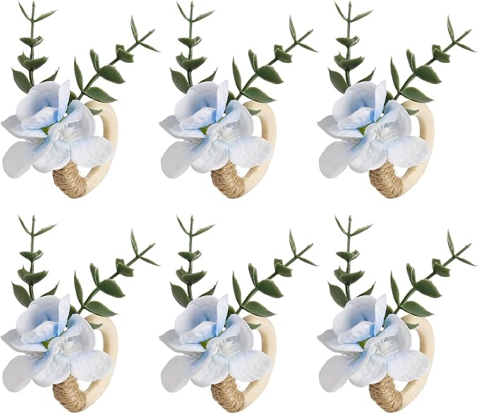 Handmade Floral Napkin Rings, Hydrangea & Eucalyptus Leaf Spring Decoration by Unknown