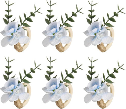 Handmade Floral Napkin Rings, Hydrangea & Eucalyptus Leaf Spring Decoration by Unknown