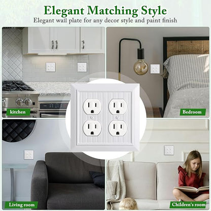 Beadboard Outlet Covers Wall Plates, Bamboo Fiber Light Switch Covers, Natural Material Electric Receptacle Decorative Switch Plate Outlet Cover (Pure White, 2 Gang Duplex 2 Pack)