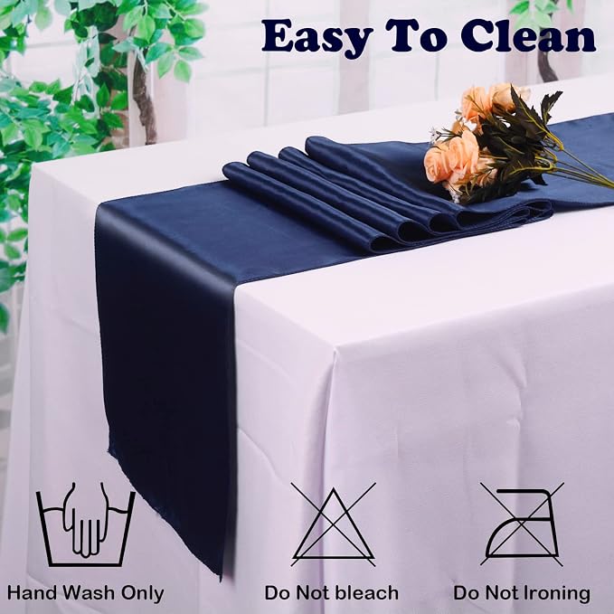 10 Pack Satin Table Runner Navy Blue 12x108 in Long Satin Silk Table Runner | - Image 3