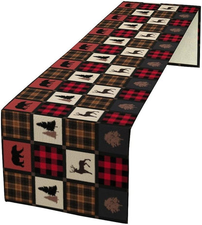Rustic Bear Table Runner, Vintage Cottage Country Style Pine Tree Elk Wildlife by SXXLDNG