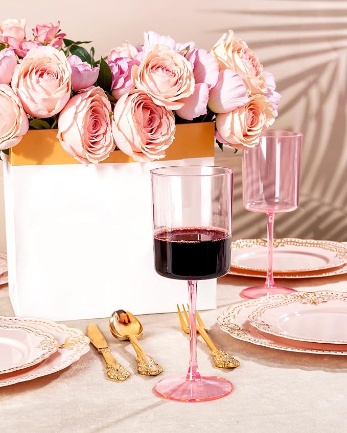 Ciaell 12 Pack Pink Plastic Wine Glasses - Image 2