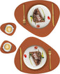 Faux Leather Placemats and Coasters Set, Round Leather for Dinner Table Mats Heat Resistant Washable Insulation Coffee Mats Kitchen Place Mats Nordic Style (Brown, 2 Placemats+2 Coasters)