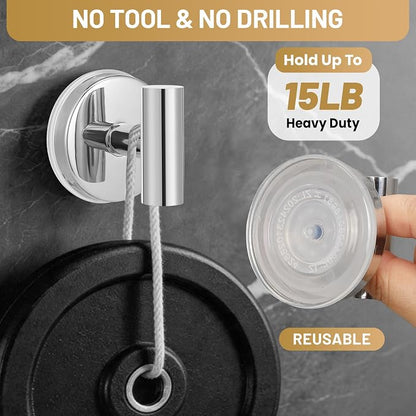 Large Suction Cup Hooks, Heavy Duty 15lb Holds Towel & Robe, No-Drill Shower - Image 2