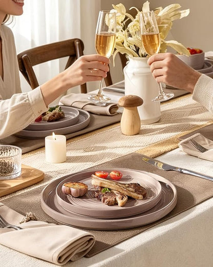 Stoneware Dinnerware Sets for 8, Plates and Bowls, Chip & Scratch Resistant - Image 2