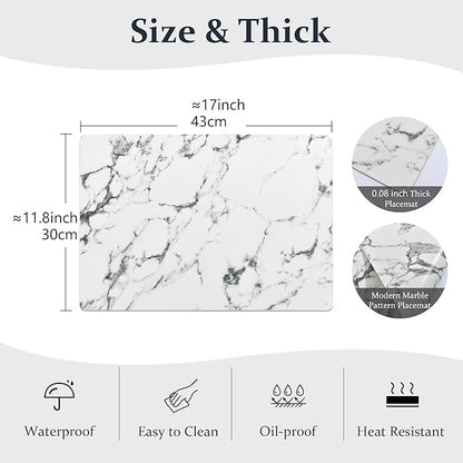 FROMHEART Faux Leather Placemats Set of 6–Waterproof,Heat/Oil Stain-Resistant PU Table Mat–Reversible,Easy to Clean Place Mats for Kitchen,Dining,Indoor/Outdoor,(Marble,11.8" x 17")