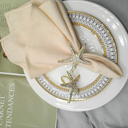 Crystal Starfish Napkin Rings Set of 12 - Rhinestone Coastal Nautical Napkin Ring Holders for Wedding Party, Beach/OceanTheme Dining Table Decoration Accessories (12)