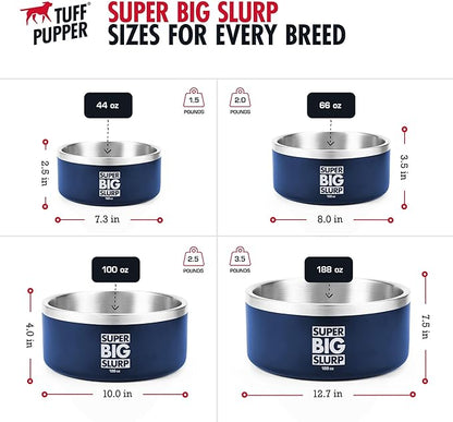 Tuff Pupper Heavy Duty Insulated Dog Bowl | Double Wall Stainless Steel Dog Food Dish | Non-Slip Spill Proof Dishwasher Safe Cat Bowl | Water Dish for Feeding Large Medium Small Pets (44oz, Blue)