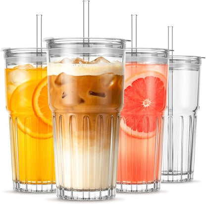 INSETLAN 20 oz Clear Glass Tumbler Set by INSETLAN