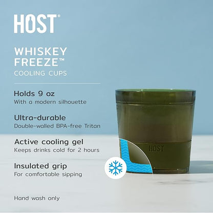 Host Whiskey Freeze Glasses, Double Old Fashioned Glasses, Chill Without Dilution for Bourbon, Vodka, Cold Brew Cocktails, Bourbon Gifts for Men, Gifts for Dad, Home Bar, 9 oz, Set of 2, Olive Green