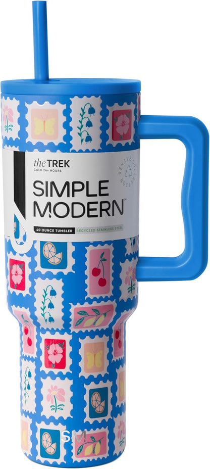 Simple Modern Tumbler with Handle and Straw | 40oz | Stamps | Trek Tumbler by Unknown