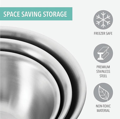 Mixing Bowls with Airtight Lids, Stainless Steel Nesting Bowl Set for Space Saving Storage, Ideal for Cooking, Baking, Prepping & Food Storage