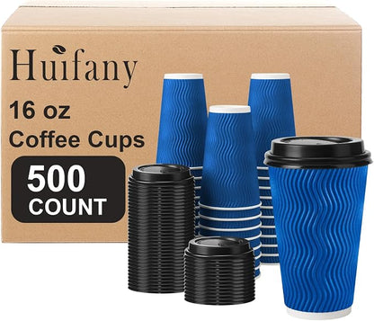 500 Pack 16 oz Insulated Disposable Paper Coffee Cups by Huifany