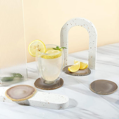 Natural Agate Coasters for Drinks, Geode Stone Coaster Slices Set of 4 Gemstone Drinkware Bar Glass Coasters for Coffee Table, 3.5-4" Agate Decor for Home Housewarming Gift Birthday