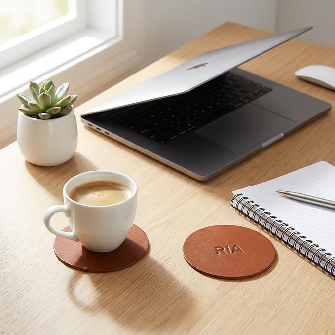 Northwind Personalized Full Grain Leather Coasters Set of 4 | Made in USA - Image 8