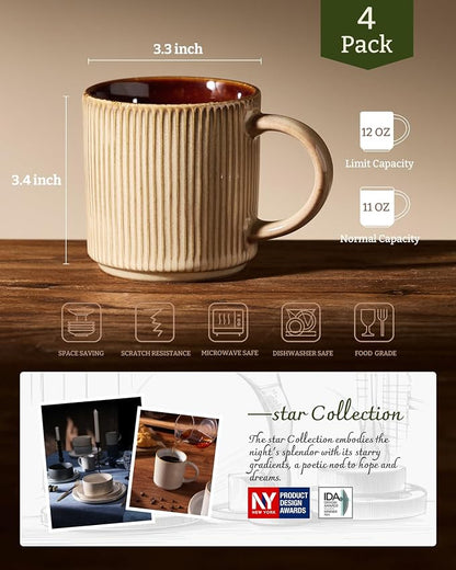 famiware Coffee Mug Set for 4, Star 12 oz Catering Mugs Cup Set - Image 6