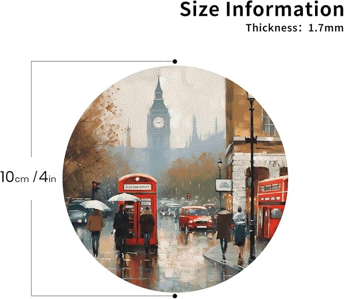 4Pcs Leather Coaster for Drinks London Impression Cup Coasters Aesthetic Drink - Image 2