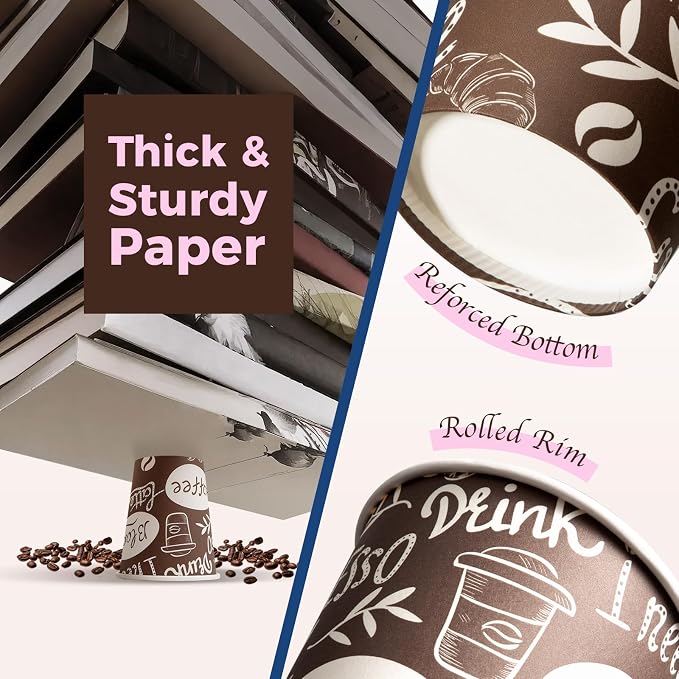 Fit Meal Prep 8 oz Coffee Cups 500 Count, Leak-Proof Hot Cup, Disposable Paper - Image 3