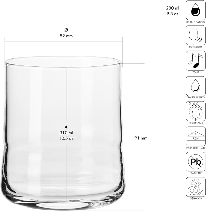 Krosno Whiskey Tumbler Glasses, 10.5 oz, - Image 2