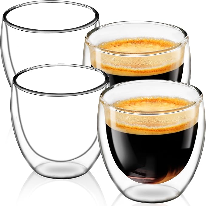 Espresso Cups Set of 4, 5oz Espresso Shot Glass Double Walled Coffee Cups | by Shopwithgreen
