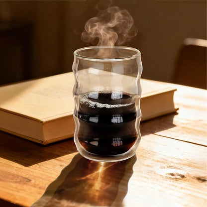 Joeyan 14.5oz Double Wall Glass Tumbler, Wave Shape Insulated Thermal Glass Cups - Image 5