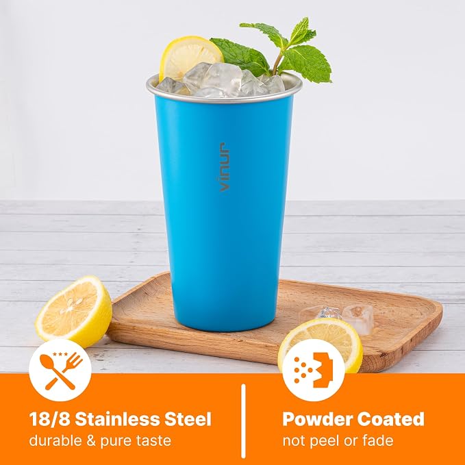 VINUR Stainless Steel Cups-20 oz Stackable Metal Drinking Glasses 4 Pcs | 20 oz - Image 3