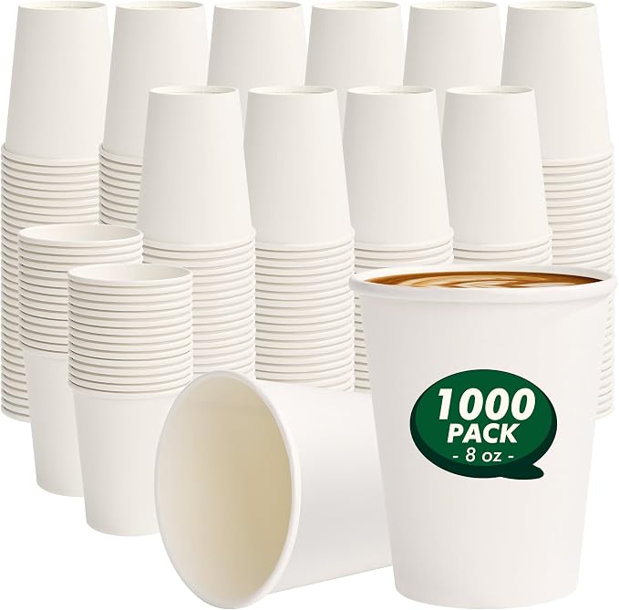 8 oz Paper Coffee Cups 1000 Pack White | Disposable, Hot Coffee Cup, To Go Cups by CELLURA