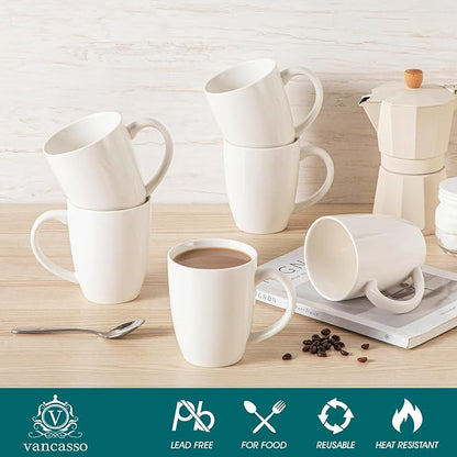 vancasso White Ceramic Coffee Mug Set of 6, 16 Oz Tea Cups - Image 3