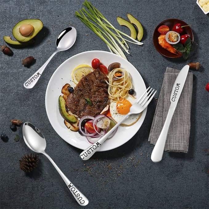 Stainless Steel Customized Flatware Set, Engraving Name Knife Forks Spoon - Image 3