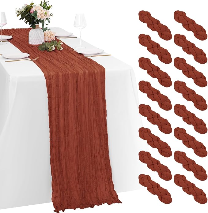 16 Pack Terracotta Cheesecloth Table Runners 20x120 Inch Gauze Table Runner by Yorcari