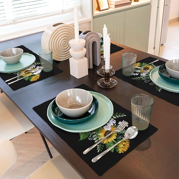 Fiokroo Sunflowers Wild Flowers Placemats Set of 4 Table Mats Table Tableware - Image 6