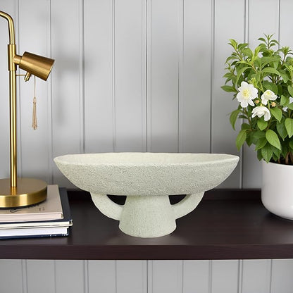 Boho Modern Decorative Bowl decor - Multi functional modern home Pedestal decoration bowl,Handicraft Bowls,Stylish Key Bowl for Entry Table,Fruit Bowls for Kitchen Counter,Artificial Stone White