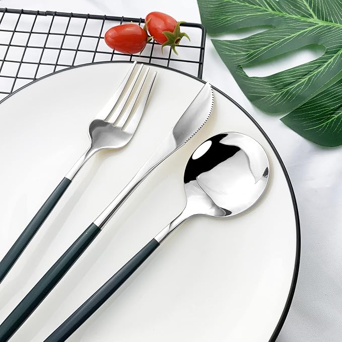 JASHII Flatware Serving Set 24 Piece, Stainless Steel Silverware Set, Modern - Image 6