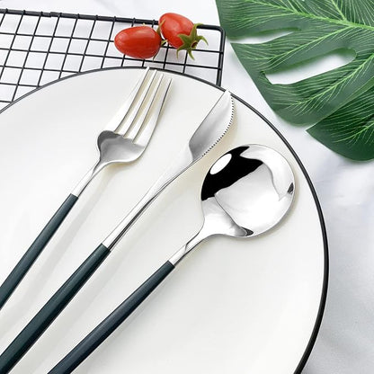 JASHII Flatware Serving Set 24 Piece, Stainless Steel Silverware Set, Modern - Image 6