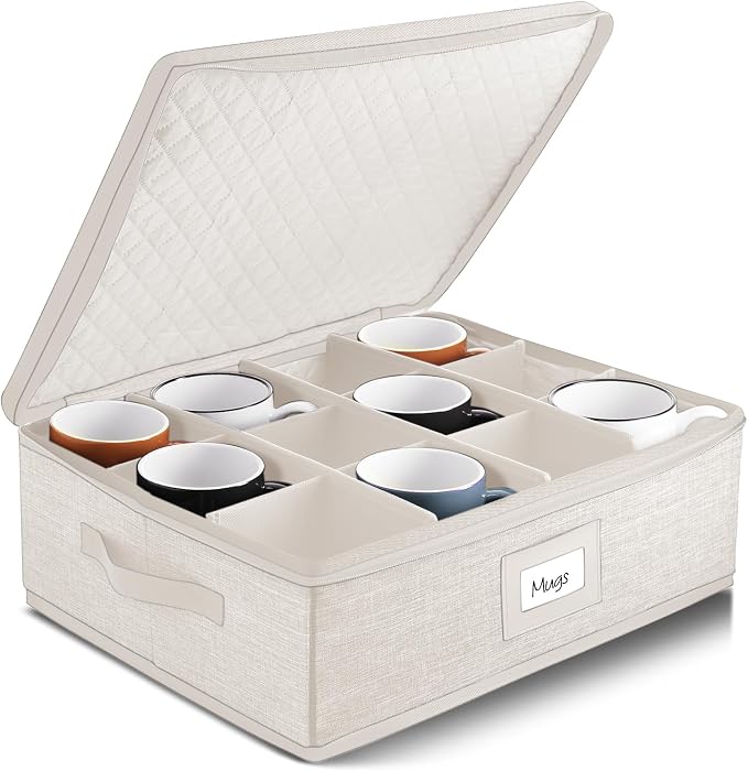 Hearth & Harbor Coffee Mug Storage, Quilted and Stackable Coffee Cup Storage by HearthHarbor