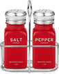 Red Salt and Pepper Shakers Set with Holder by Brighter Barns - Modern Kitchen Decor and Accessories, Dining Room Decor - Cute Salt Shaker with Caddy for Table Centerpiece, Restaurants, Gifts (Red)