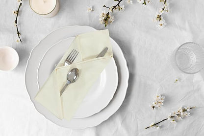 Accent Home 100% Cotton Napkins, Delicate Cloth Napkins for Dinners, Parties and Weddings，18 x 18 Inch Set of 6 - Ivory