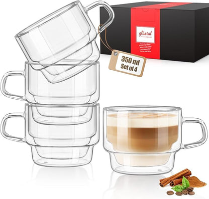 glastal 350 ml Latte Macchiato Glasses, Double-Walled Coffee Glasses, Stackable by glastal