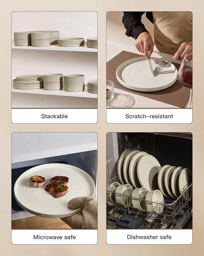 Dinnerware Set for 4, Ceramic Plates & Bowls - Image 5