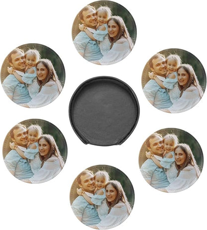 Custom Leather Coasters Set of 6 with Holder, Personalized Coasters with Logo Photo Text,Customized Coaster for Coffee Table Bar Wine Cup Kitchen Desktop Decor (Style 1)