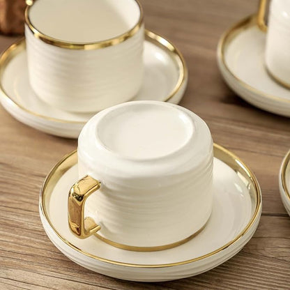 LETAOTAO Cappuccino Cups with Saucers, Coffee Mugs with Gold Trim Set of 4 | - Image 6