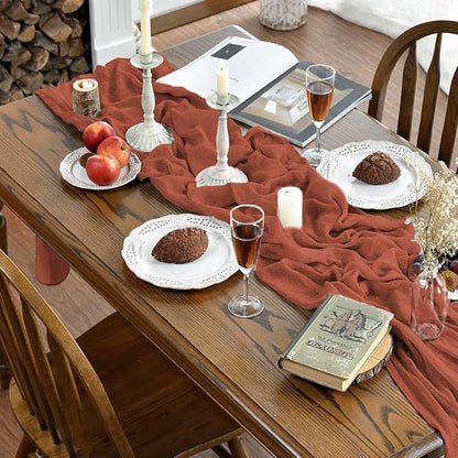 Artoid Mode Boho Terracotta Gauze 6 Pieces Wedding Table Runner, 120 Inch - Image 7