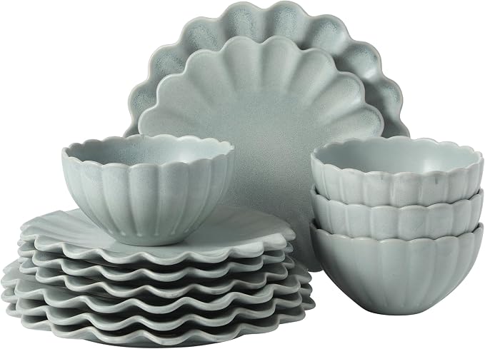 Gibson Elite Bistro Fleur Plates and Bowls Sets, 12-Piece Stoneware Dinnerware by GibsonHomewares