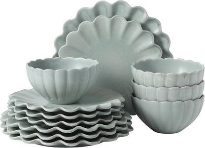 Gibson Elite Bistro Fleur Plates and Bowls Sets, 12-Piece Stoneware Dinnerware by GibsonHomewares