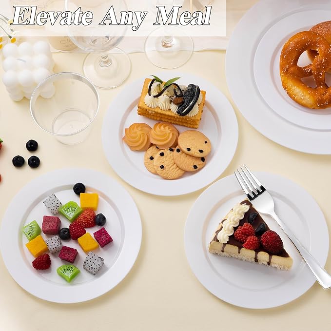 BESTSTAR 200PCS White Plastic Plates Set | 100 10.25 inch Dinner Plate and 100 - Image 6