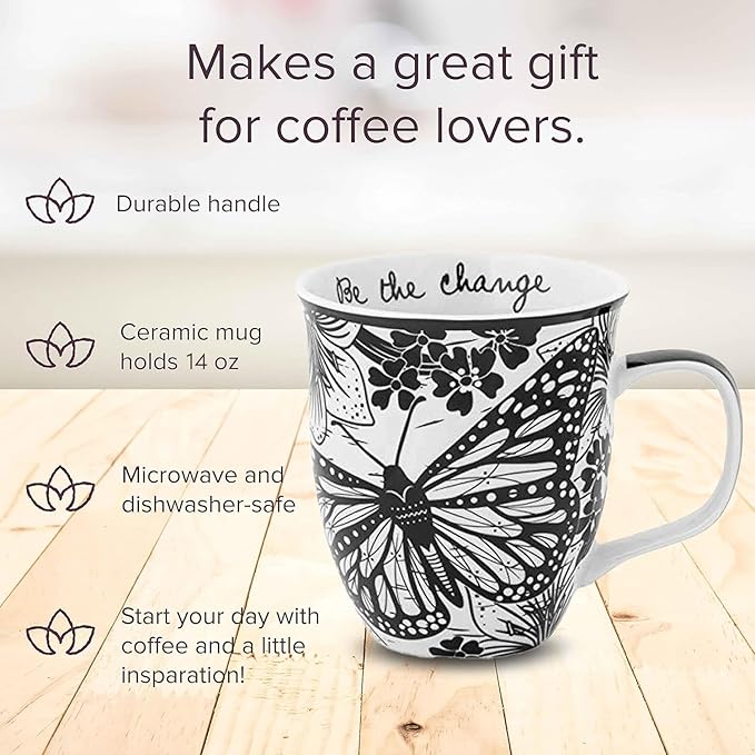 Karma Gifts 14 oz Black and White Boho Mug Butterfly - Image 2