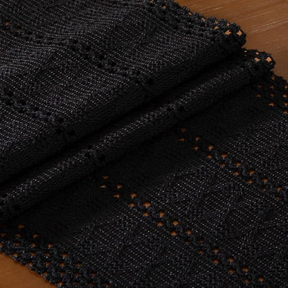 DeZerlor Black Boho Macrame Farmhouse Woven Table Runner 108Inch | Cotton Linen - Image 7