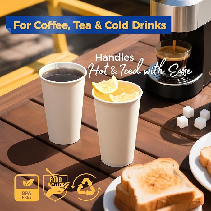 Fit Meal Prep 1000 Pack 16 oz Disposable Paper Coffee Cups, Premium White Hot - Image 4